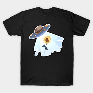 Alien UFO Carrying Sunflower T-Shirt